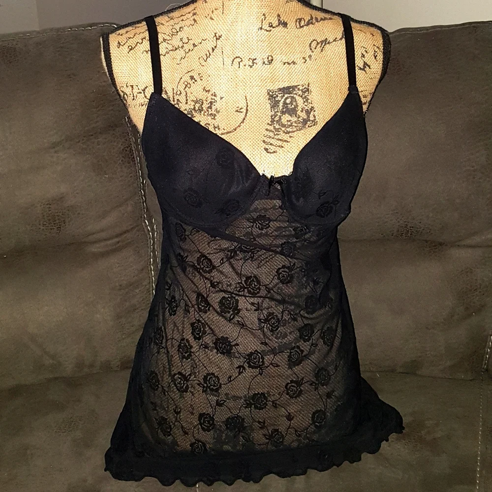 Black lingerie with‎ rose pattern